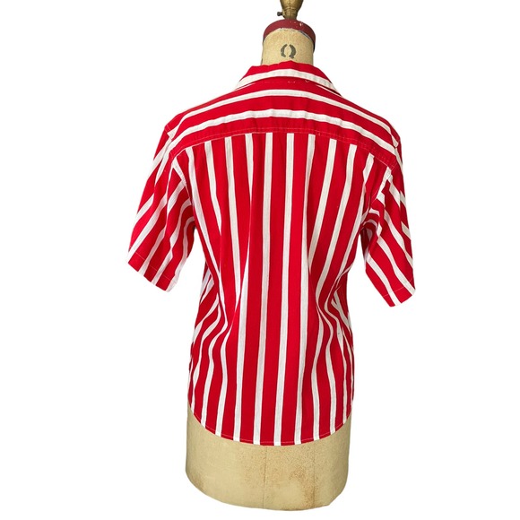 Calvin Klein Womens Button Down Shirt Red Striped Casual Short Sleeve 4 - Picture 3 of 6